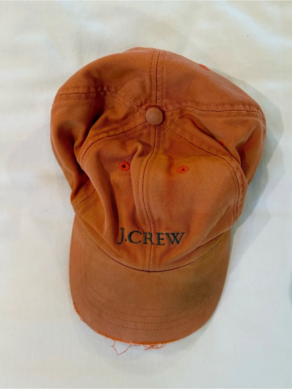 J. Crew Orange Distressed Cotton Baseball Cap